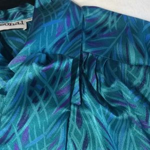 Personal Blouse Peacock Blue Teal Purple With Attached Neck Sash